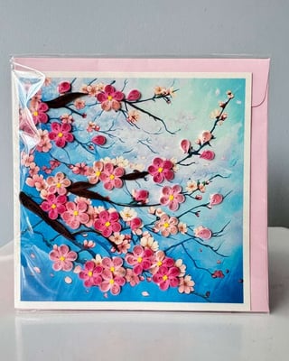 Handmade Quilling Card - Pink Blossom