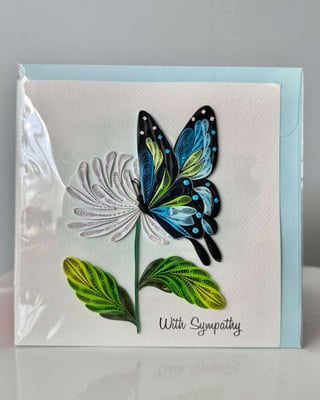 Handmade Quilling Card - Sympathy Blue Butterfly