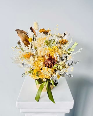 White And Yellow Preserved Flower Basket