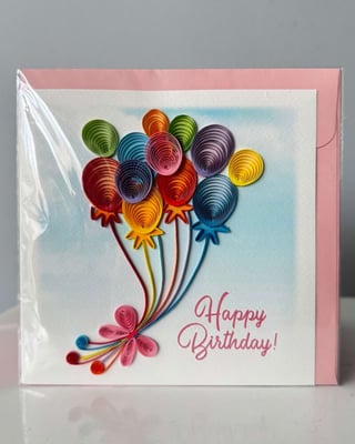 Handmade Quilling Card - Birthday Balloons
