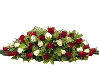 Red And White Rose Flower Casket Cover