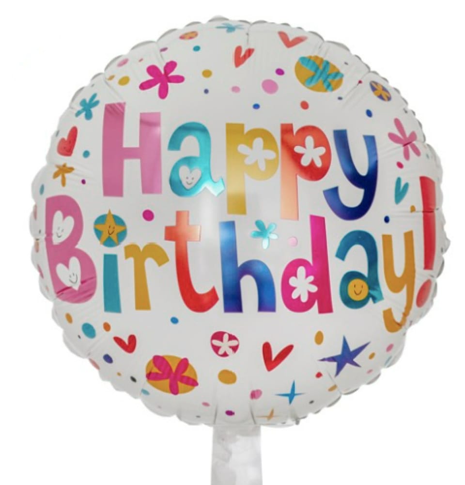 Helium Foil Balloon- Happy Birthday Floral Balloon