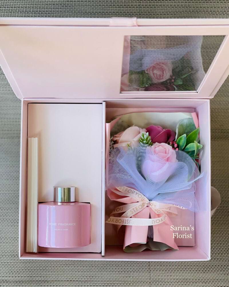 Flowers & Diffuser Gift Box Pink Sarina's Florist Sydney