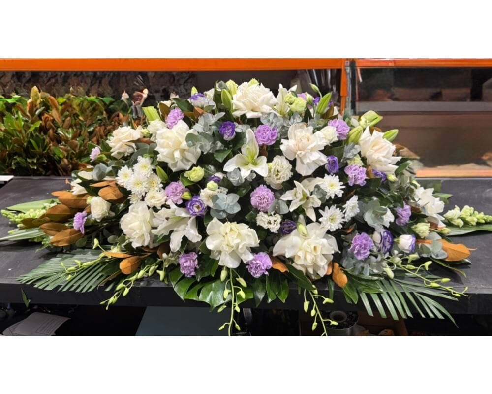 White And Lavender Flower Casket Cover