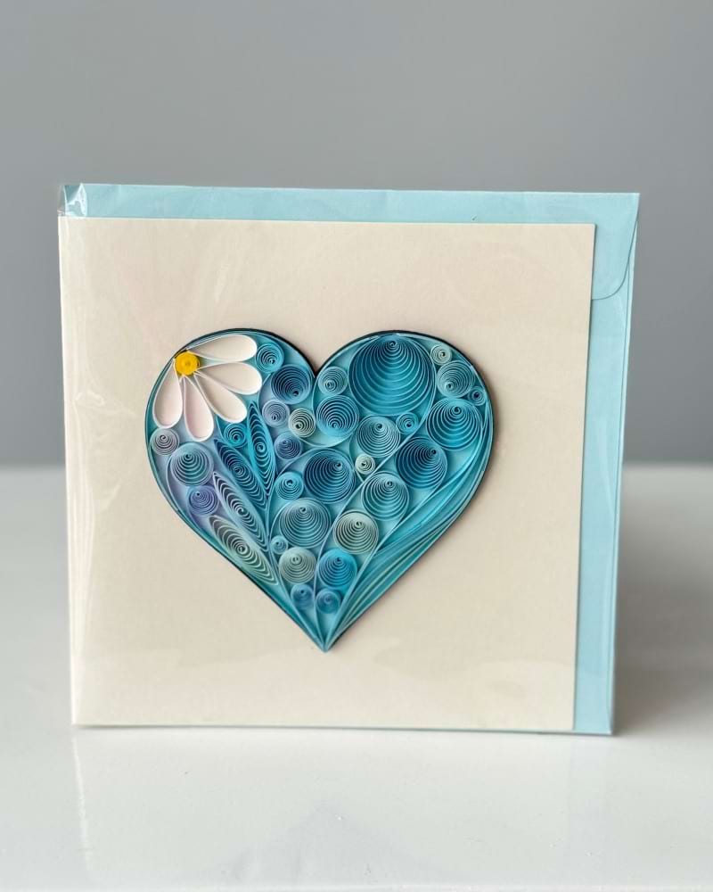 Handmade Quilling Card - Blue Heart