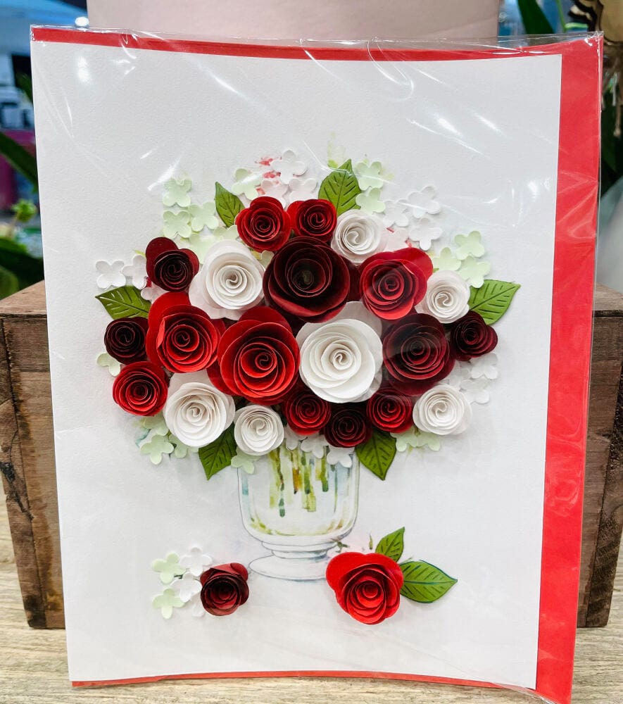 HANDMADE QUILLING CARD X LARGE- RED FLOWER VASE